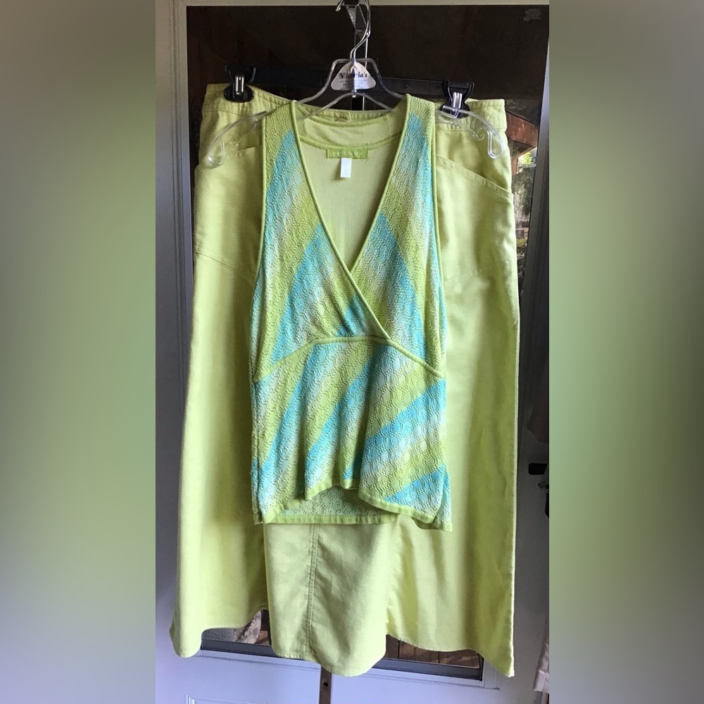 Sigrid Olsen Retro Lime Green Skirt - image 4